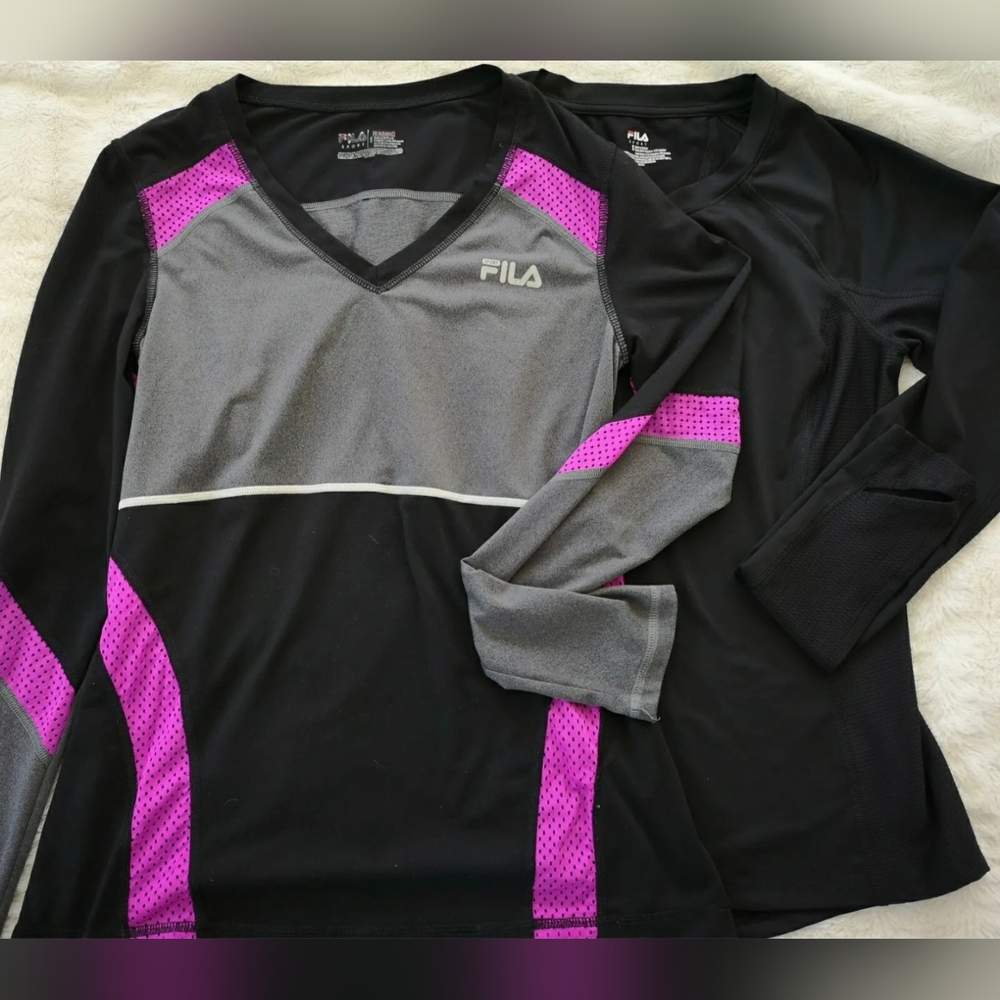 Fitness Sport Shirts (S) FILA Long Sleeve 2 Pack: 1 v-neck, 1 round neck.